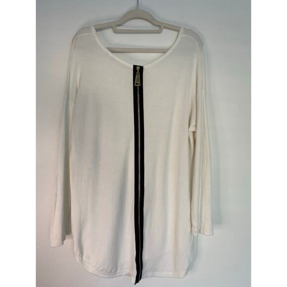 Soft Surroundings White Tunic Shirt Top Long Sleeves Large Zipper Statement - Picture 4 of 14